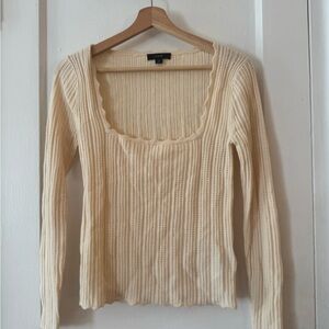 Cream Ribbed Knit Sweater